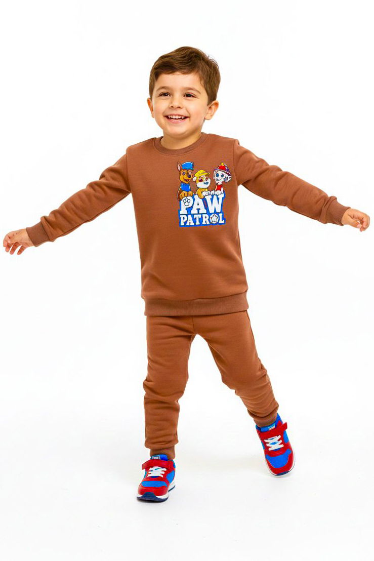 Erkek Çocuk Kiremit Baskılı İki İplik Pijama Takımı - 28193-KIREMIT - TOFİSA