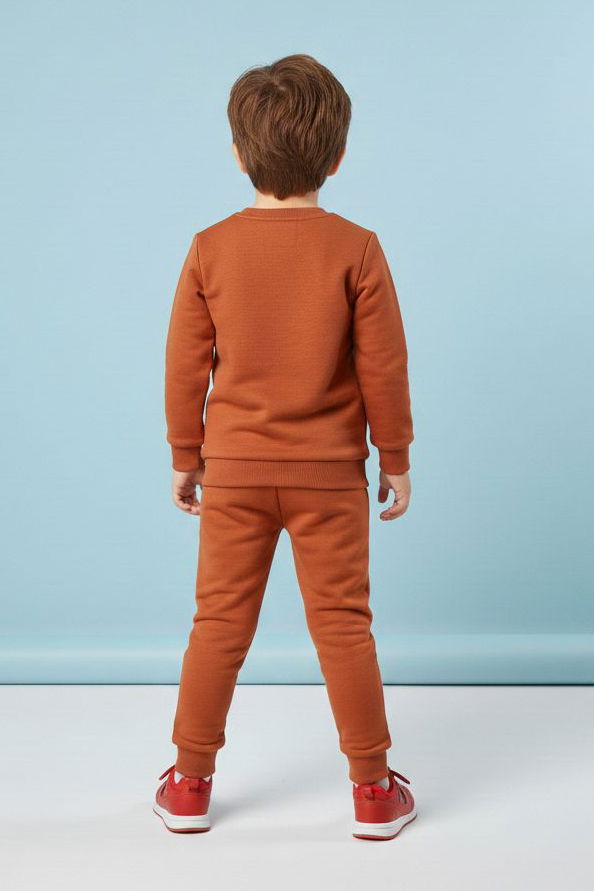 Erkek Çocuk Kiremit Baskılı İki İplik Pijama Takımı - 28199-KIREMIT - 2