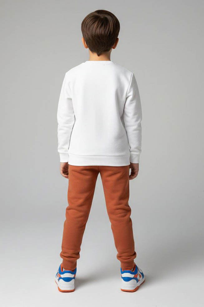 Erkek Çocuk Kiremit Baskılı Şardonlu Pijama Takımı - 28241-KIREMIT - 2