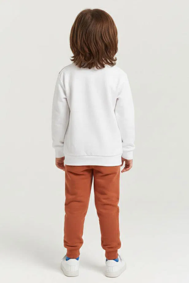 Erkek Çocuk Kiremit Baskılı Şardonlu Pijama Takımı - 28243-KIREMIT - 2