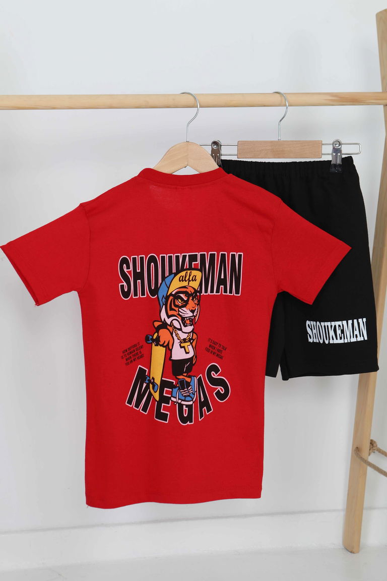 Erkek Çocuk Kirmizi Baskılı Eşofman Takımı - 27451 - TOFİSA