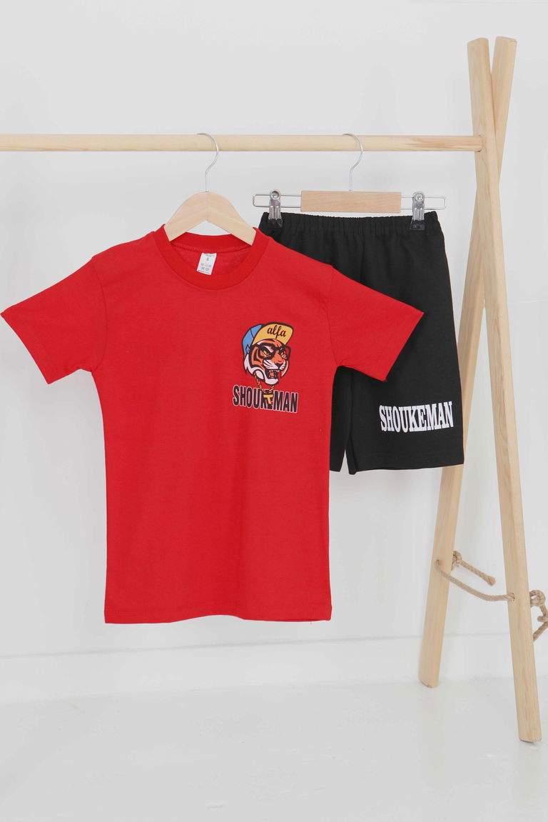 Erkek Çocuk Kirmizi Baskılı Eşofman Takımı - 27451 - TOFİSA