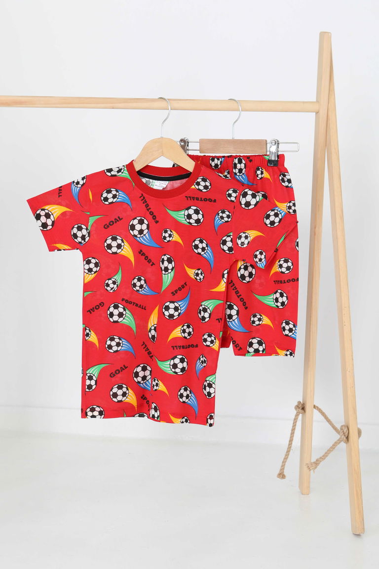 Erkek Çocuk Kirmizi Baskılı Şortlu Takım - 27171 - TOFİSA