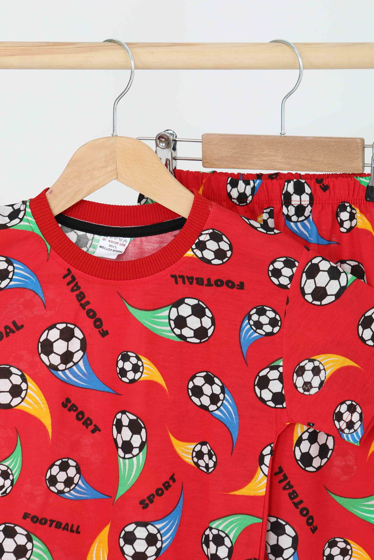 Erkek Çocuk Kirmizi Baskılı Şortlu Takım - 27171 - TOFİSA