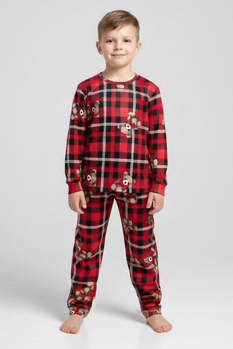 Erkek Çocuk Kirmizi Baskılı Süet Pijama Takımı - 28230-KIRMIZI - 1