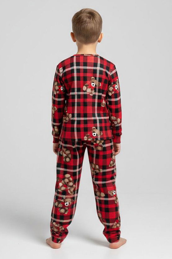 Erkek Çocuk Kirmizi Baskılı Süet Pijama Takımı - 28230-KIRMIZI - 2