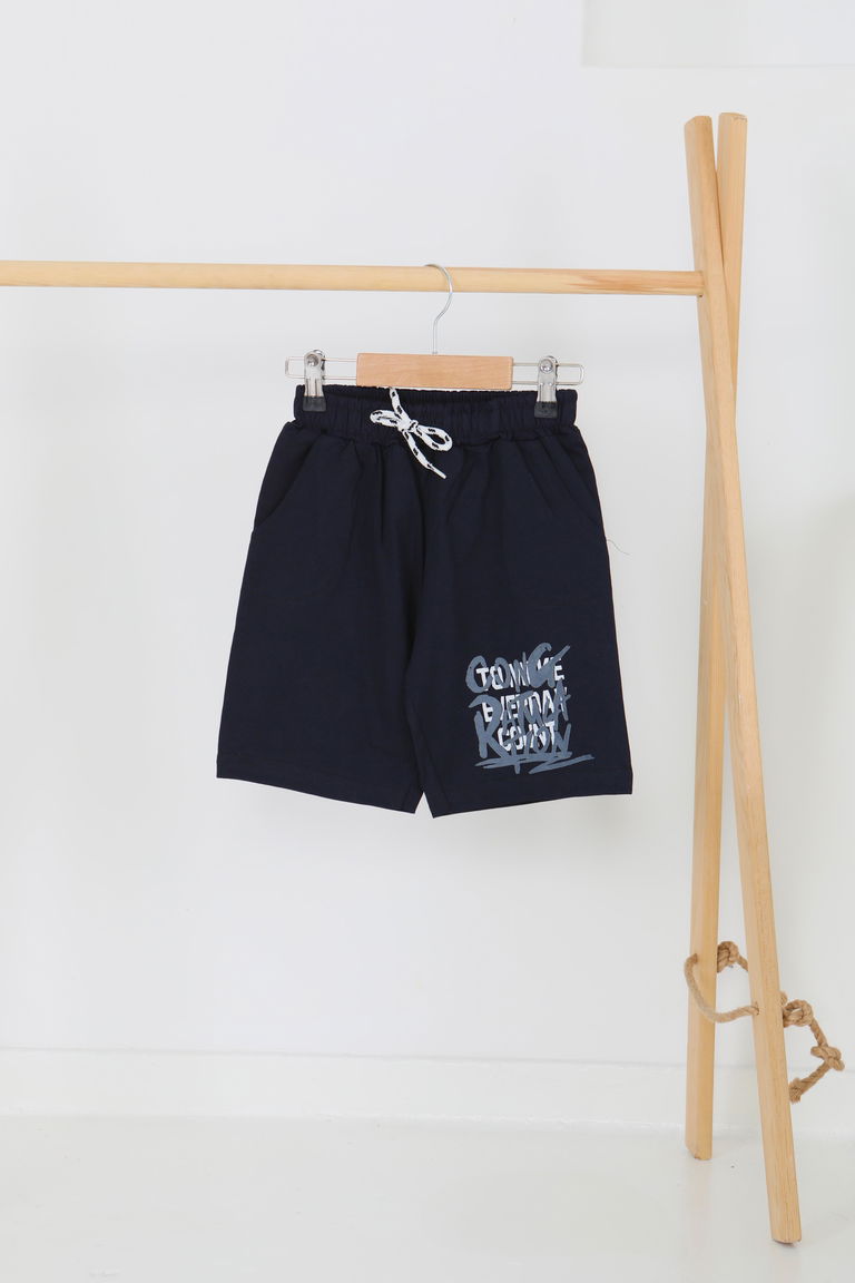 Erkek Çocuk Koyu Lacivert Baskılı Şort - 27330 - TOFİSA