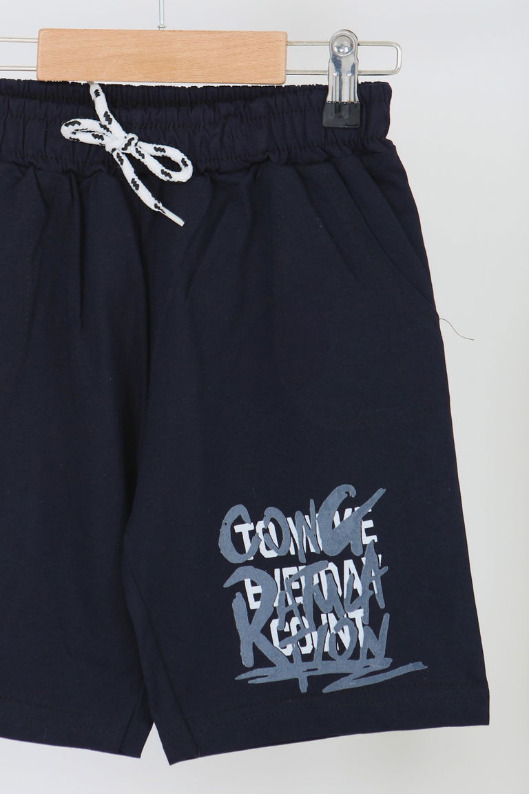 Erkek Çocuk Koyu Lacivert Baskılı Şort - 27330 - TOFİSA