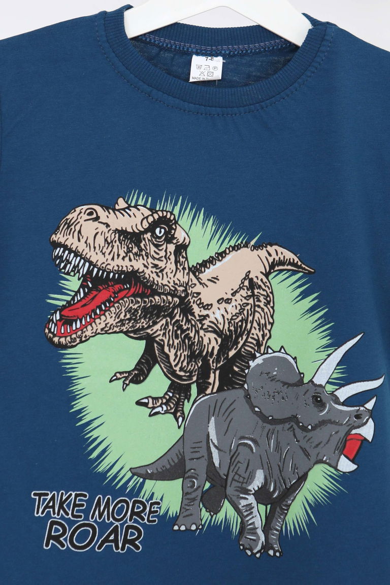 Erkek Çocuk Lacivert Baskılı Kısa Kollu T-Şhirt - 27384 - TOFİSA