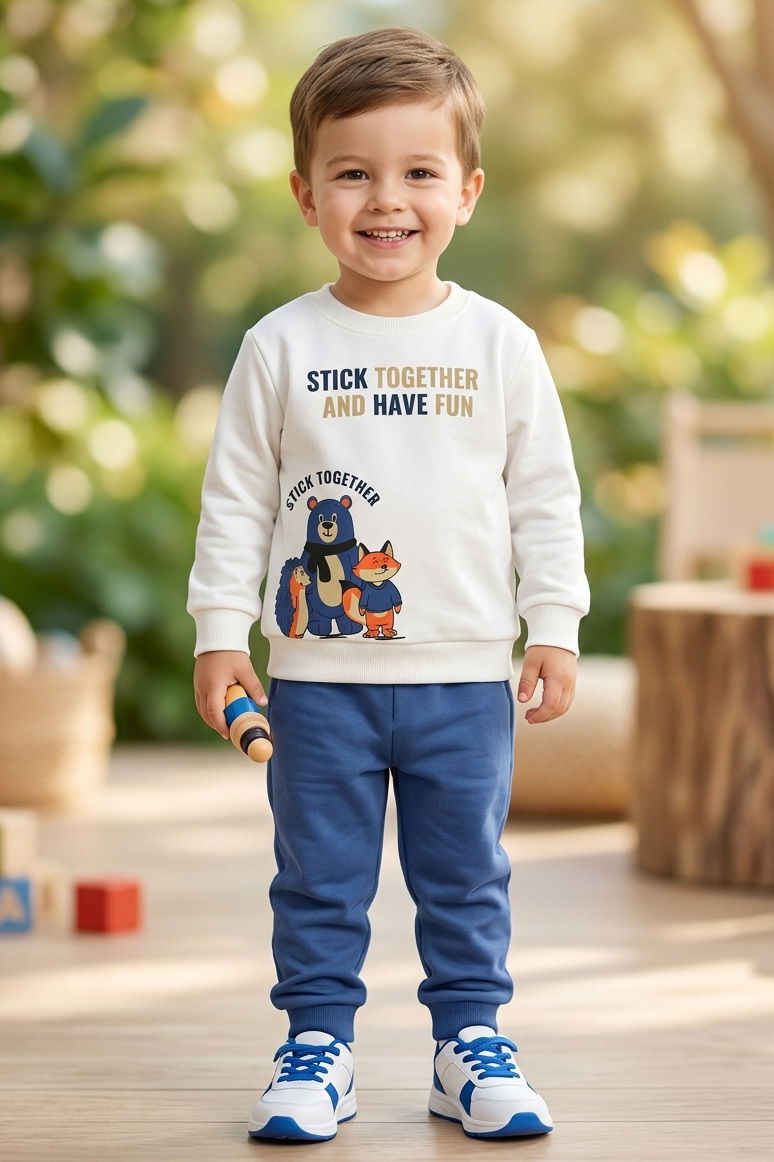 Erkek Çocuk Lacivert Baskılı Şardonlu İkili Takımı - 28351-LACIVERT - 1