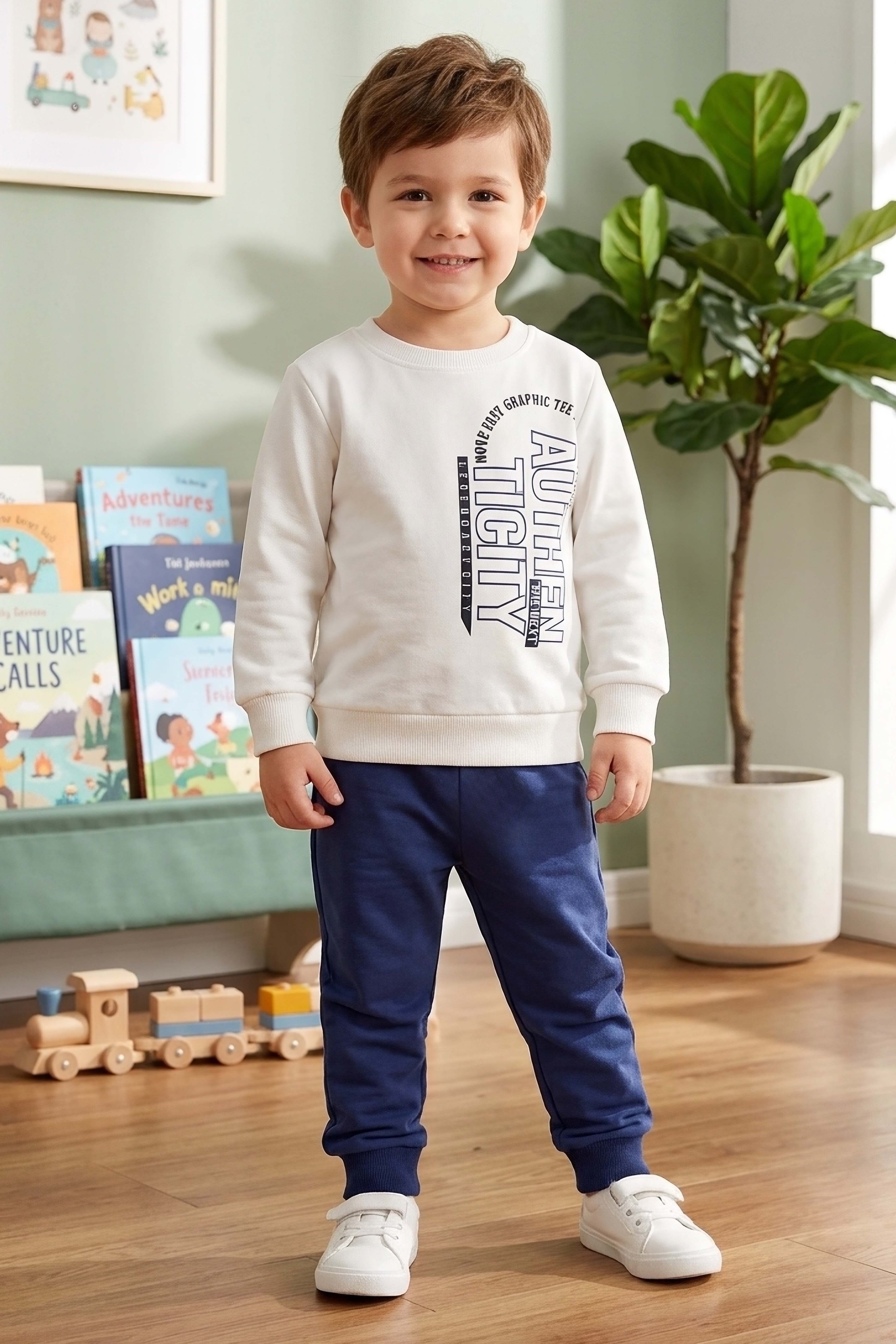 Erkek Çocuk Lacivert Baskılı Şardonlu İkili Takımı - 28353-LACIVERT - 1