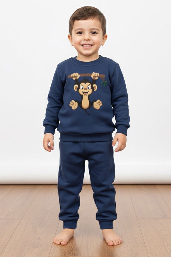 Erkek Çocuk Lacivert Baskılı Üç İplik Şardonlu Takım - 27965-LACIVERT - TOFİSA