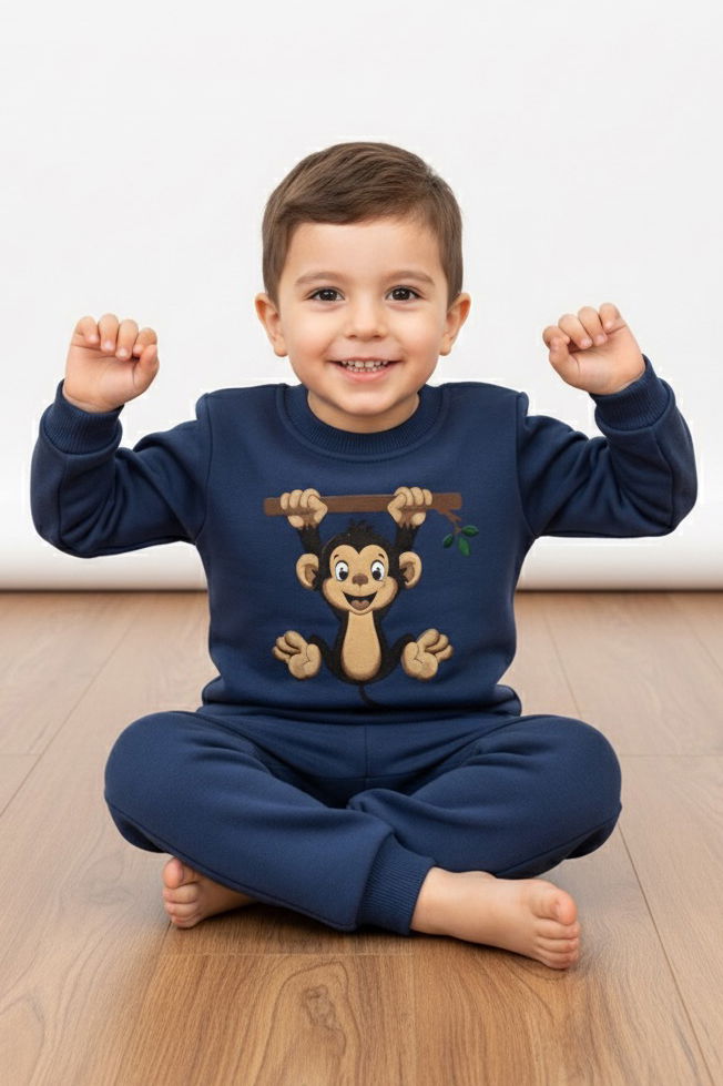 Erkek Çocuk Lacivert Baskılı Üç İplik Şardonlu Takım - 27965-LACIVERT - 2