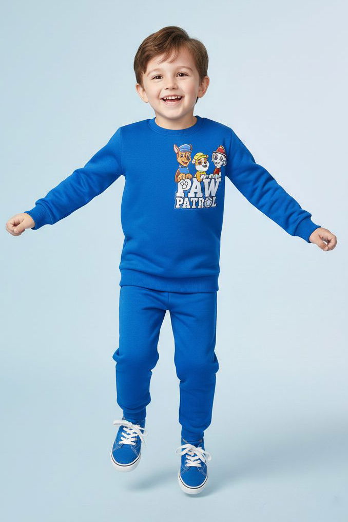 Erkek Çocuk Mavi Baskılı İki İplik Pijama Takımı - 28193-MAVI - 1