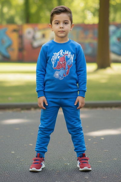 Erkek Çocuk Mavi Baskılı İki İplik Pijama Takımı - 28200-MAVI 