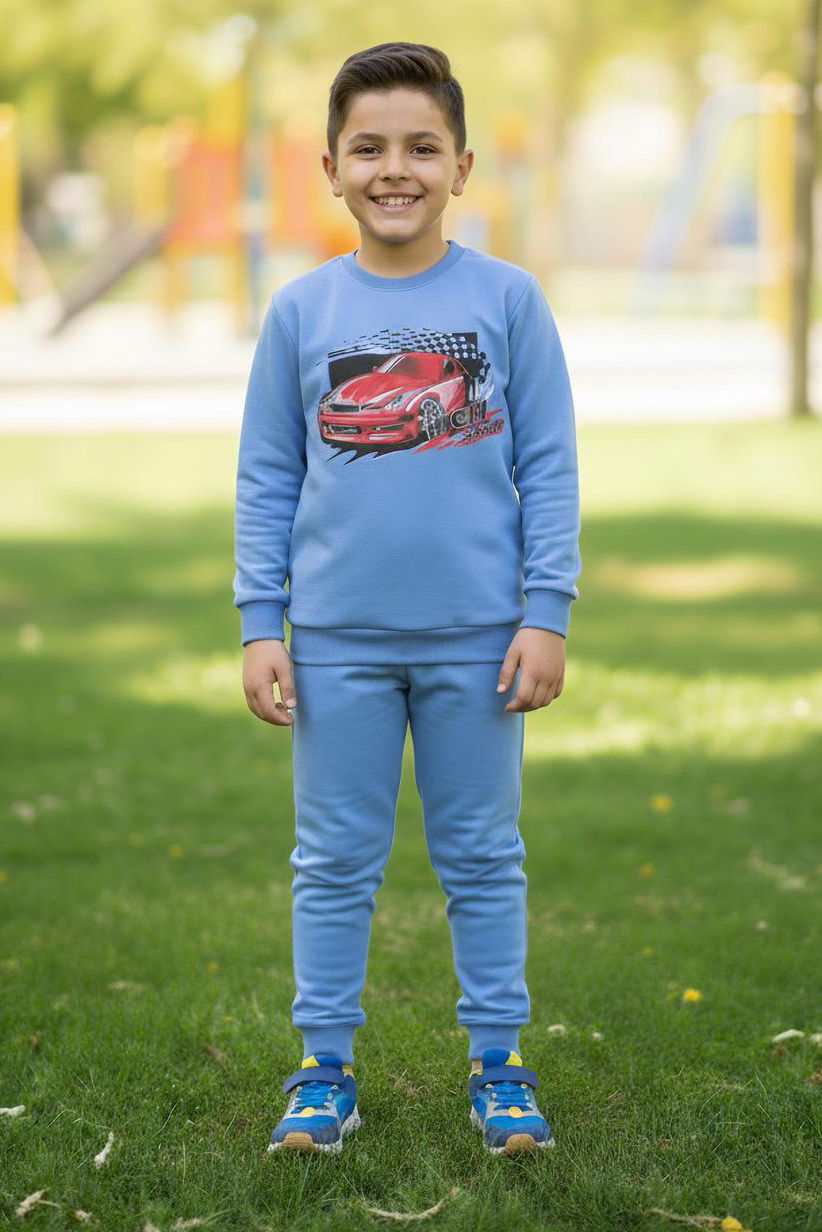 Erkek Çocuk Mavi Baskılı İki İplik Pijama Takımı - 28232-MAVI - 2