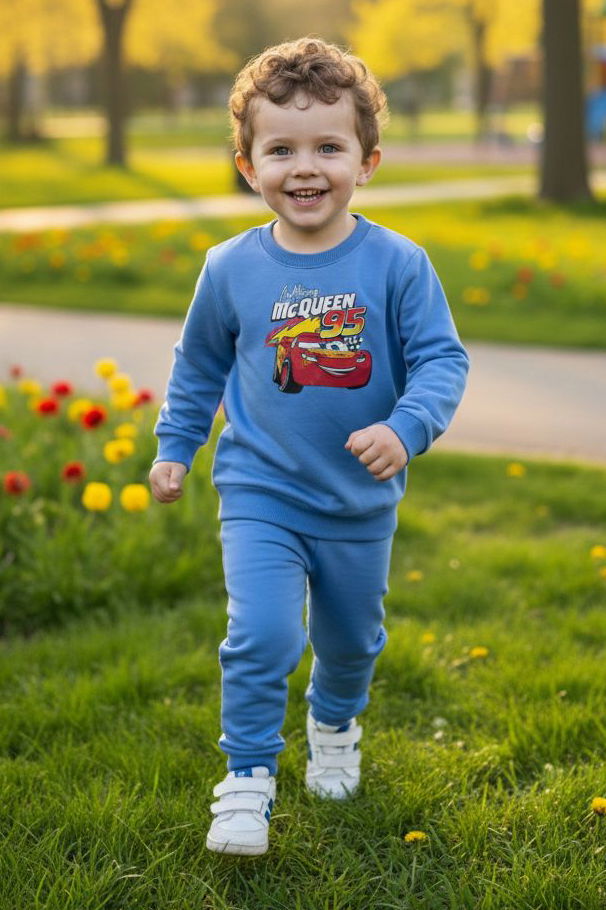 Erkek Çocuk Mavi Baskılı İki İplik Pijama Takımı - 28272-MAVI - 1