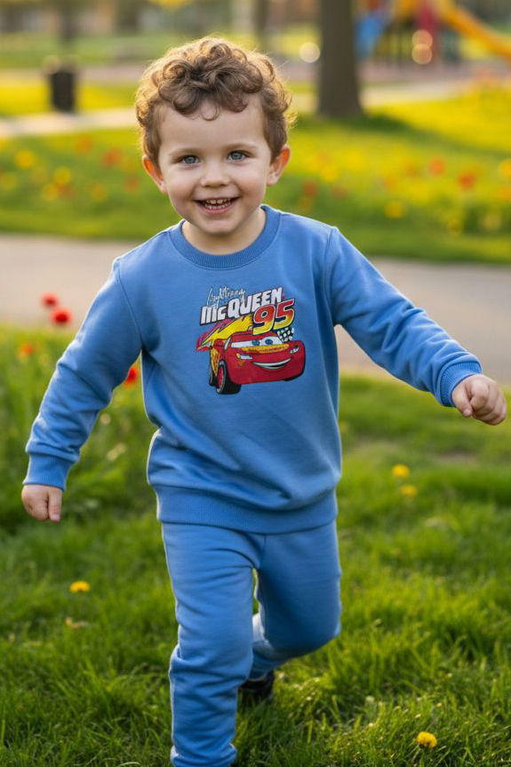 Erkek Çocuk Mavi Baskılı İki İplik Pijama Takımı - 28272-MAVI - 2