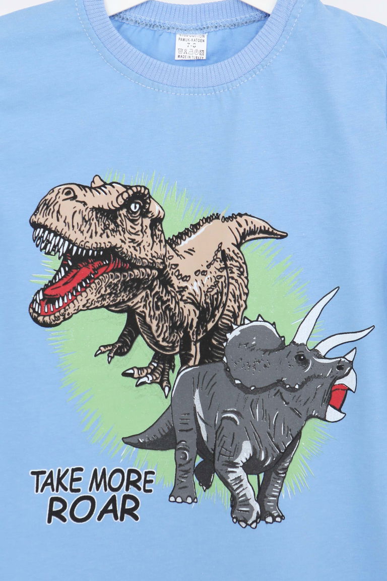 Erkek Çocuk Mavi Baskılı Kısa Kollu T-Şhirt - 27384 - TOFİSA