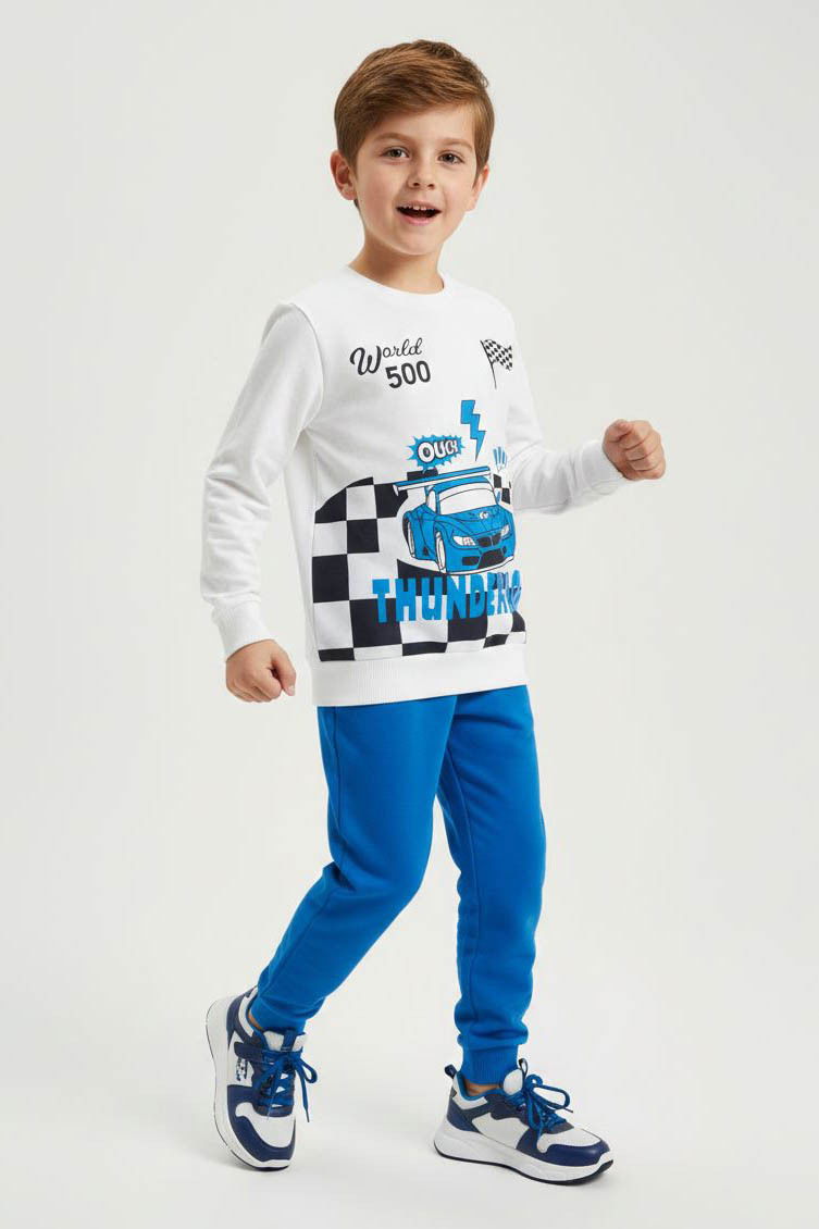 Erkek Çocuk Mavi Baskılı Şardonlu Pijama Takımı - 28242-MAVI - 1