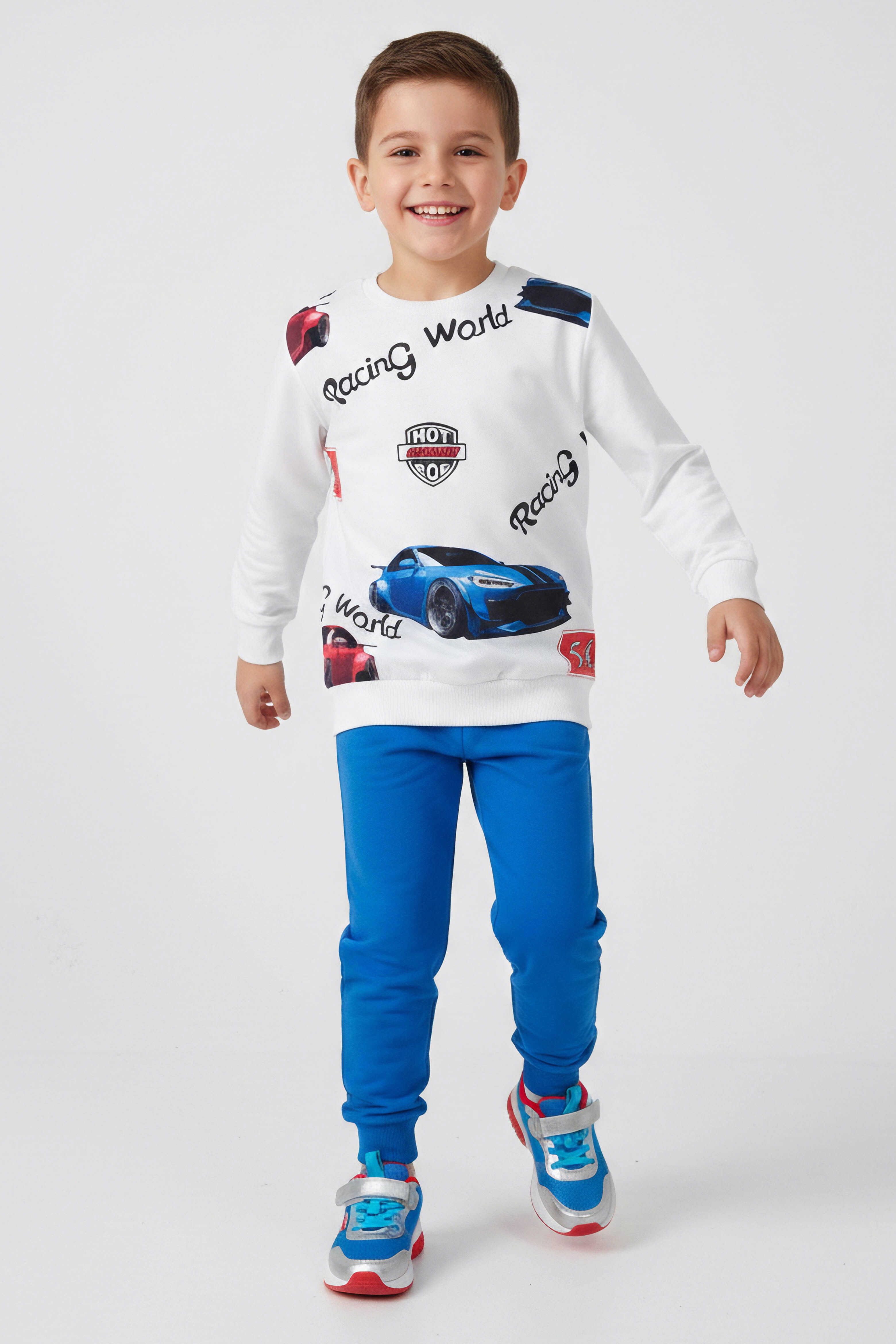 Erkek Çocuk Mavi Baskılı Şardonlu Pijama Takımı - 28243-MAVI - 1