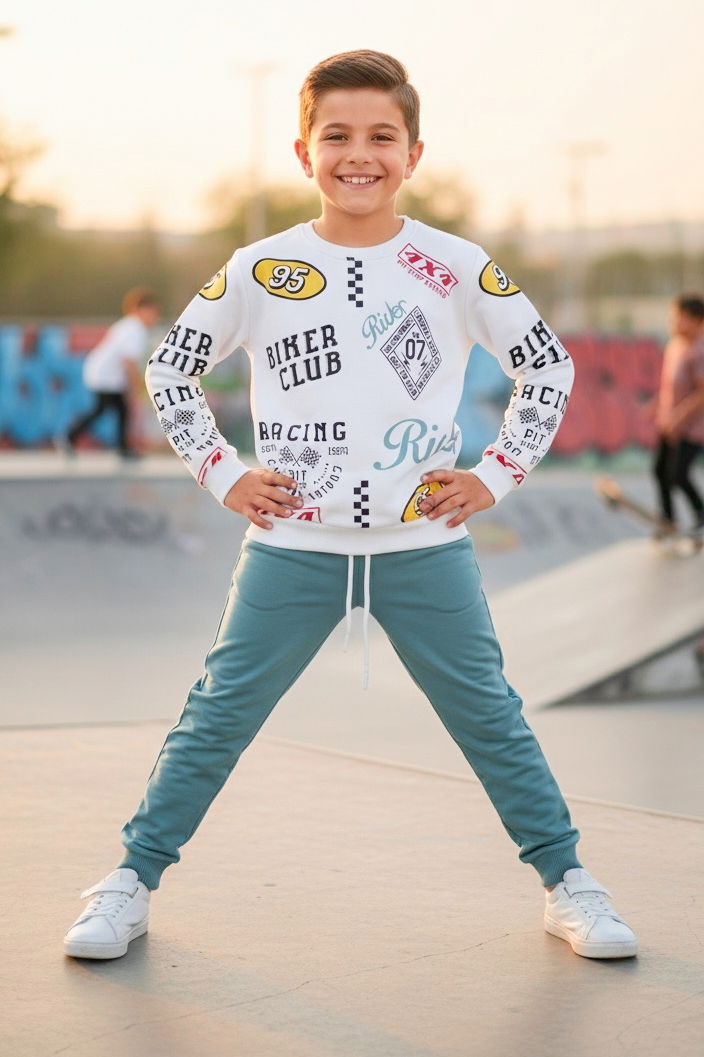 Erkek Çocuk Mint Baskılı İkili Takım - 27959-MINT - 1