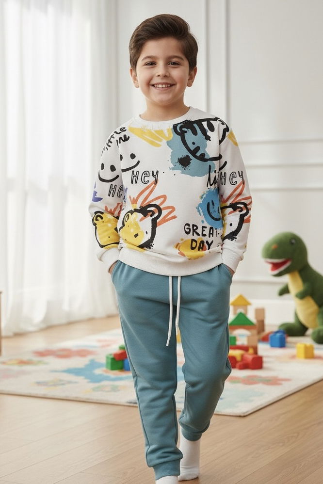 Erkek Çocuk Mint Baskılı İkili Takım - 27960-MINT