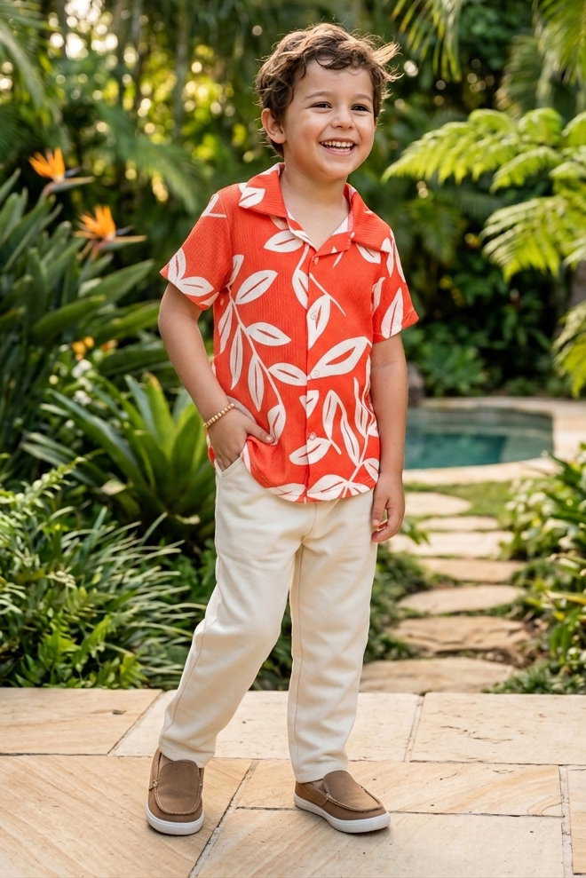 Erkek Çocuk Oranj Desenli Bürümcük İkili Takım - 28400-ORANJ - 1