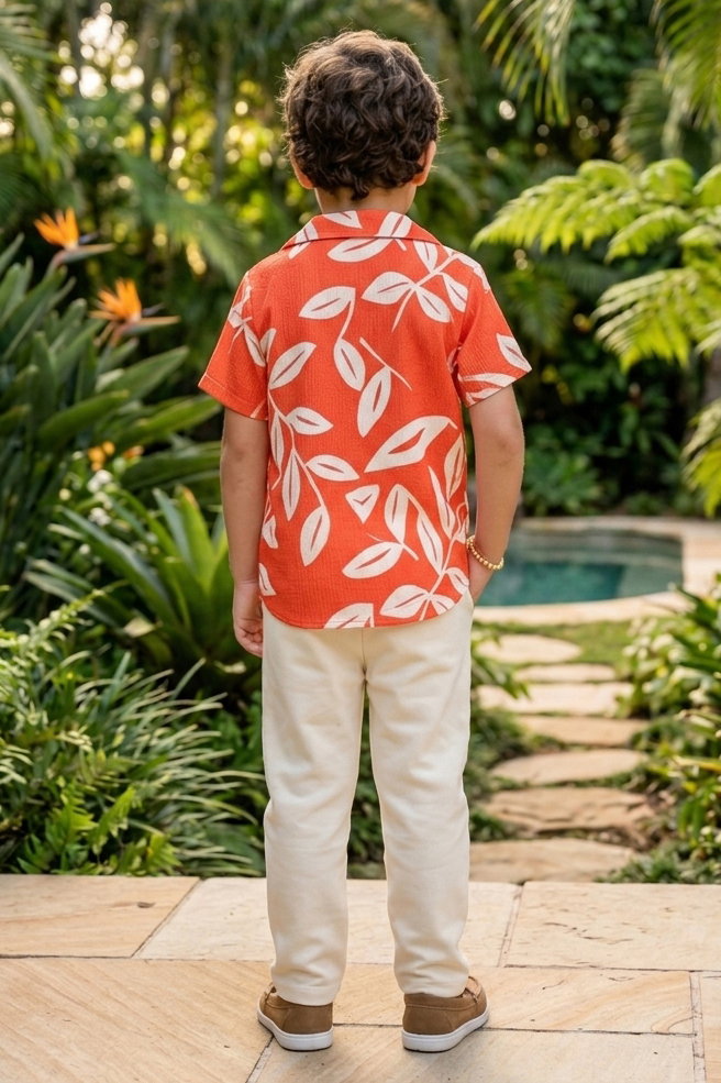 Erkek Çocuk Oranj Desenli Bürümcük İkili Takım - 28400-ORANJ - 2