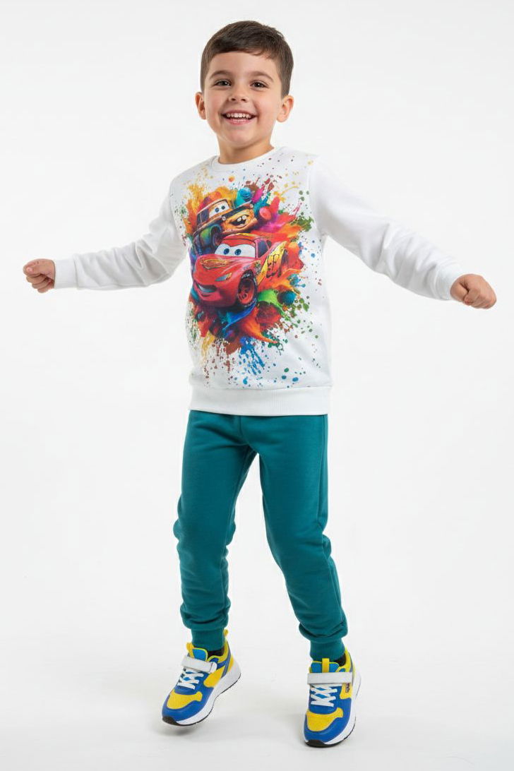 Erkek Çocuk Petrol Baskılı Şardonlu Pijama Takımı - 28241-PETROL - 3