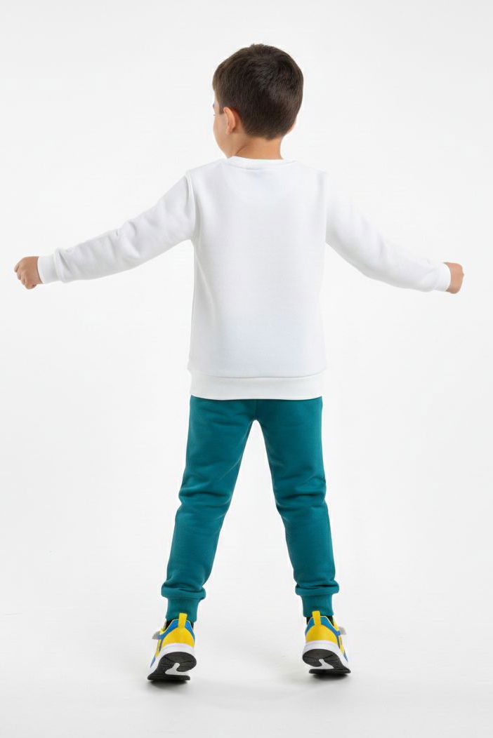 Erkek Çocuk Petrol Baskılı Şardonlu Pijama Takımı - 28241-PETROL - 2