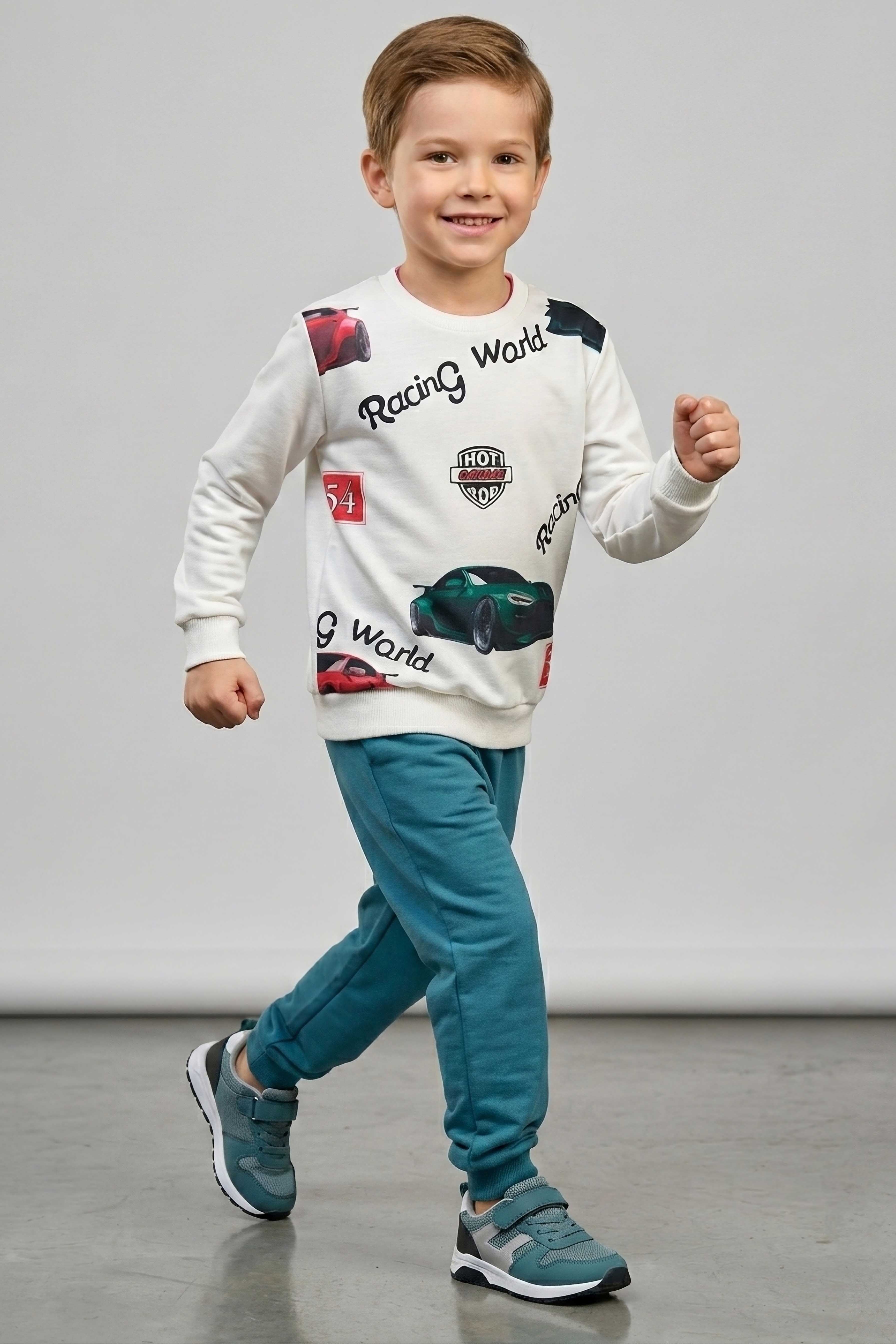 Erkek Çocuk Petrol Baskılı Şardonlu Pijama Takımı - 28243-PETROL - 1