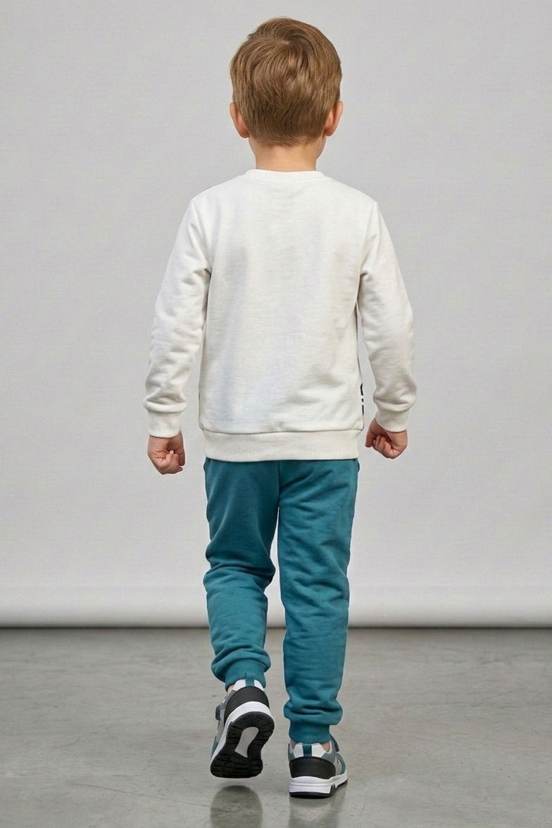 Erkek Çocuk Petrol Baskılı Şardonlu Pijama Takımı - 28243-PETROL - 2