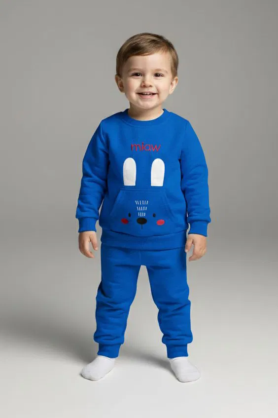 Erkek Çocuk Saks Kanguru Cepli Takım - 28191-SAKS - TOFİSA