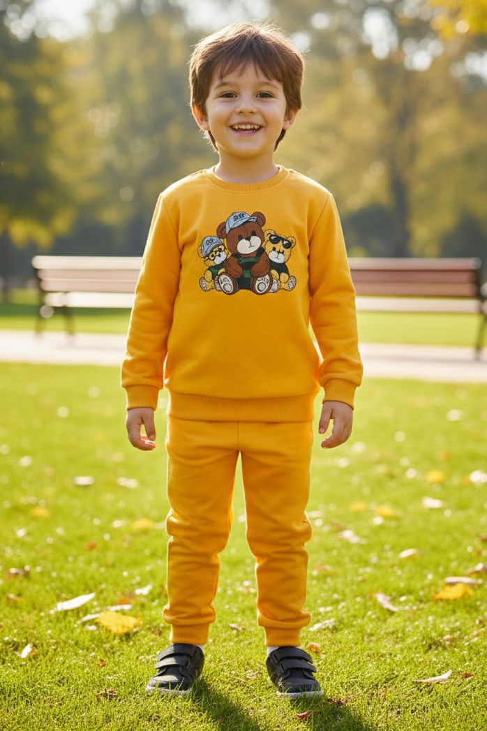 Erkek Çocuk Sari Baskılı İki İplik Çocuk Pijama Takımı - 28274-SARI - 1