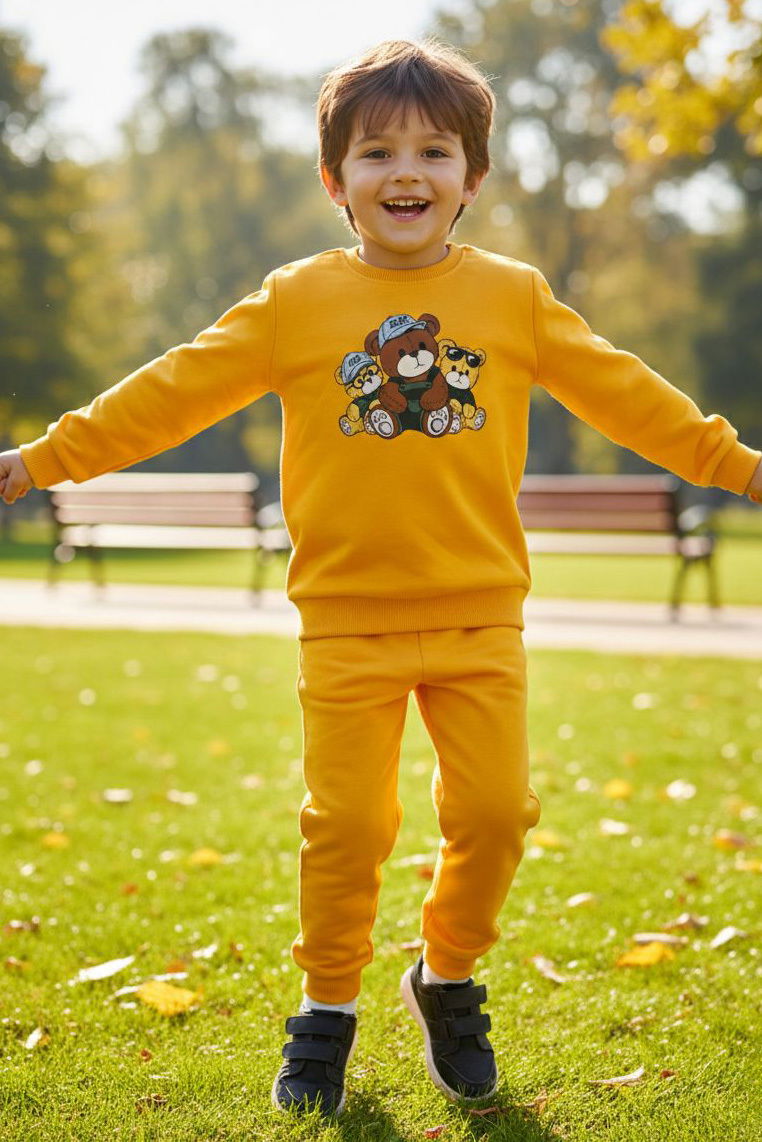 Erkek Çocuk Sari Baskılı İki İplik Çocuk Pijama Takımı - 28274-SARI - 2