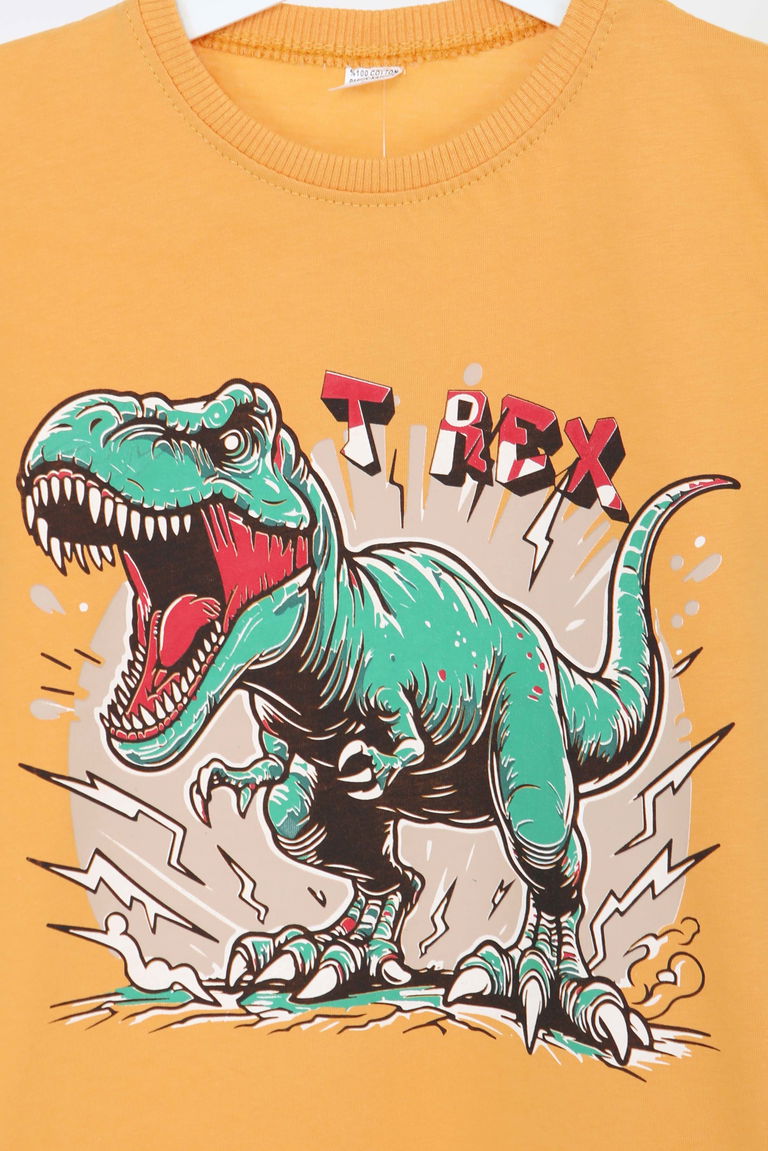 Erkek Çocuk Sari Baskılı Kısa Kollu T-Şhirt - 27384 - TOFİSA