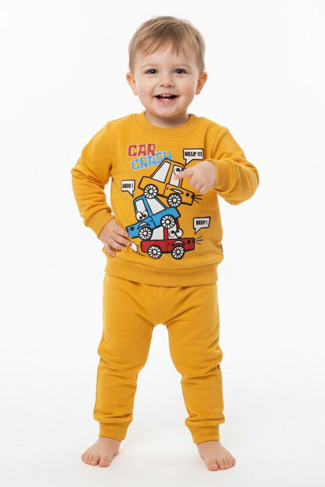 Erkek Çocuk Sari Baskılı Şardonlu Eşofman Takımı - 28101-SARI - TOFİSA