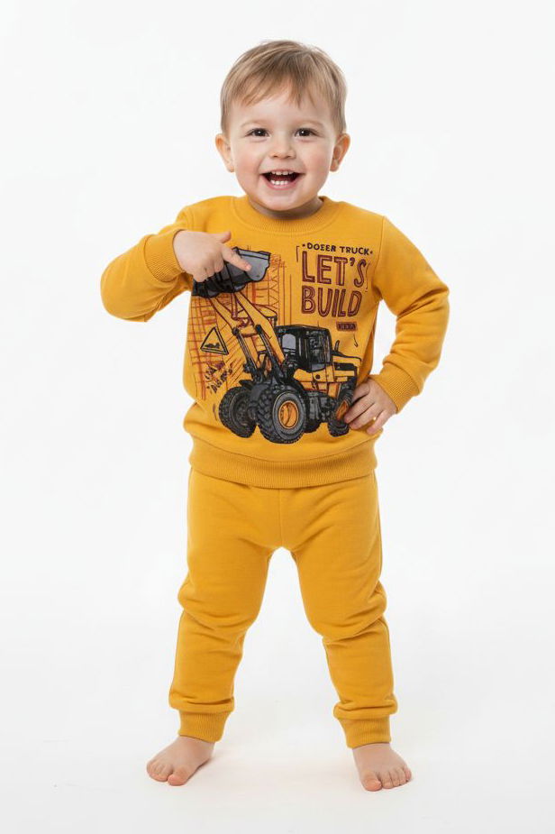 Erkek Çocuk Sari Baskılı Şardonlu Eşofman Takımı - 28102-SARI - 1