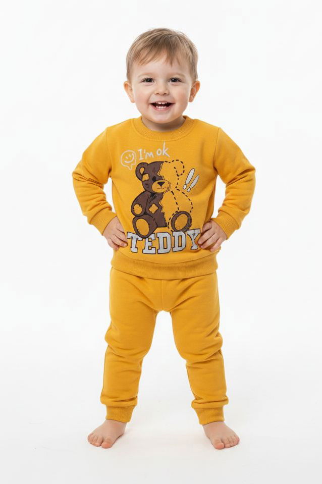 Erkek Çocuk Sari Baskılı Şardonlu Eşofman Takımı - 28103-SARI - 1