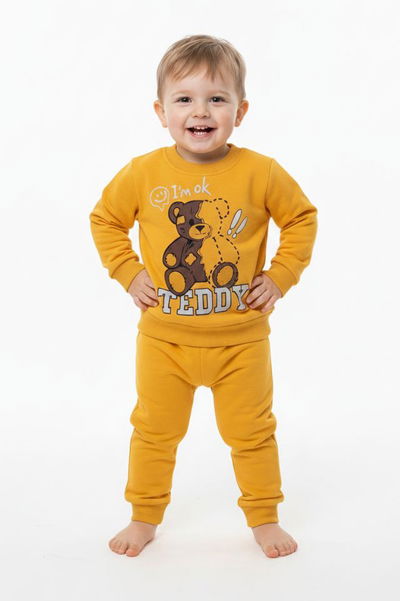 Erkek Çocuk Sari Baskılı Şardonlu Eşofman Takımı - 28103-SARI 