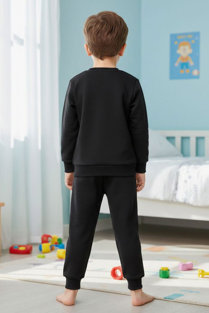 Erkek Çocuk Siyah Baskılı İki İplik Çocuk Pijama Takımı - 28273-SIYAH - 3