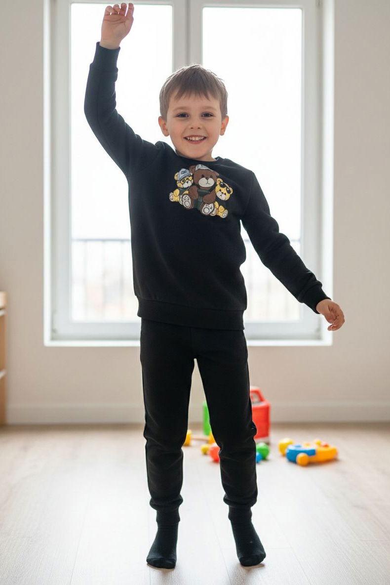 Erkek Çocuk Siyah Baskılı İki İplik Çocuk Pijama Takımı - 28274-SIYAH - 1