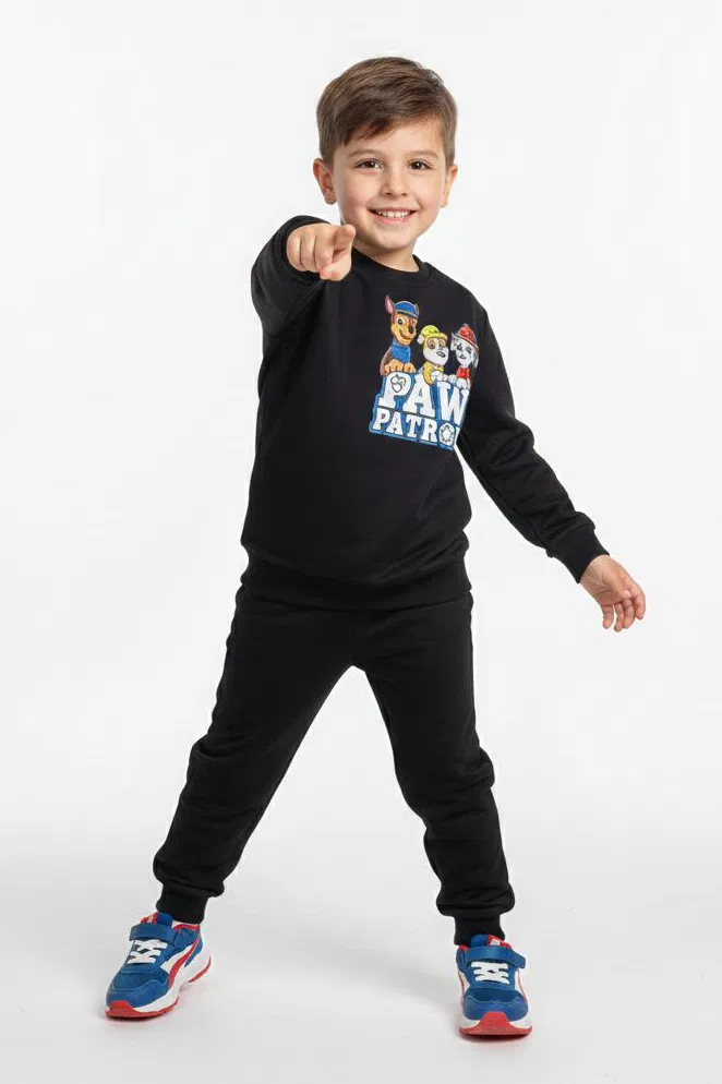 Erkek Çocuk Siyah Baskılı İki İplik Pijama Takımı - 28193-SIYAH - TOFİSA