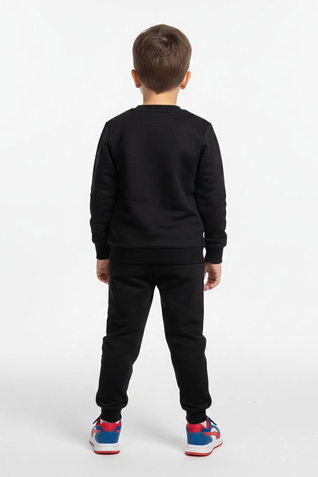 Erkek Çocuk Siyah Baskılı İki İplik Pijama Takımı - 28193-SIYAH - 2