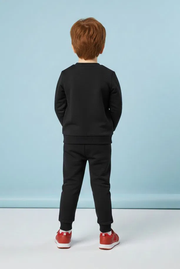 Erkek Çocuk Siyah Baskılı İki İplik Pijama Takımı - 28199-SIYAH - TOFİSA