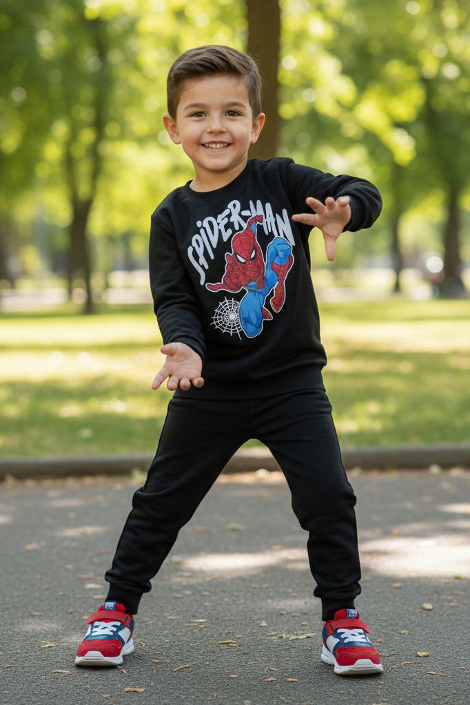 Erkek Çocuk Siyah Baskılı İki İplik Pijama Takımı - 28200-SIYAH - 1