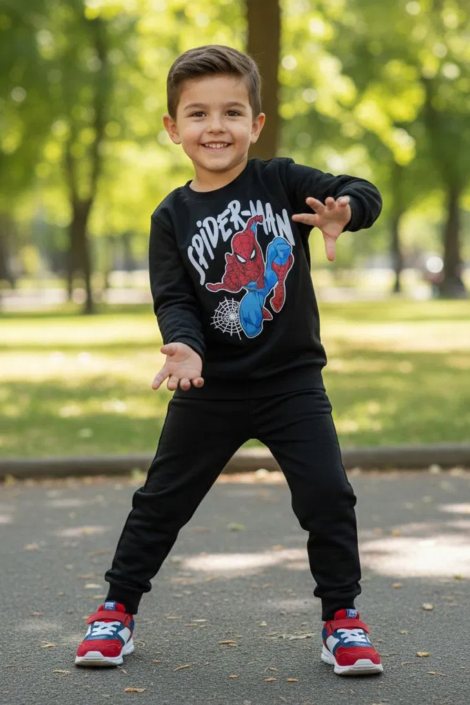 Erkek Çocuk Siyah Baskılı İki İplik Pijama Takımı - 28200-SIYAH - TOFİSA