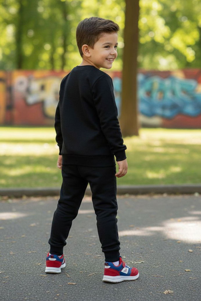 Erkek Çocuk Siyah Baskılı İki İplik Pijama Takımı - 28200-SIYAH - 2