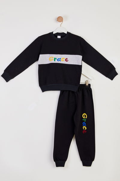 Erkek Çocuk Siyah Baskılı Pijama Takımı - 26448 
